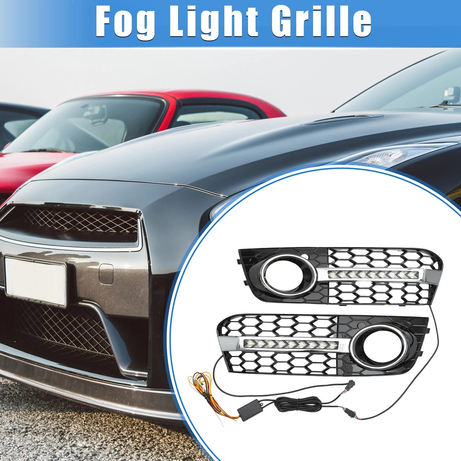Front Bumper Fog Light Grille with LED Replacement for Audi A4 B8 (2009–2011)