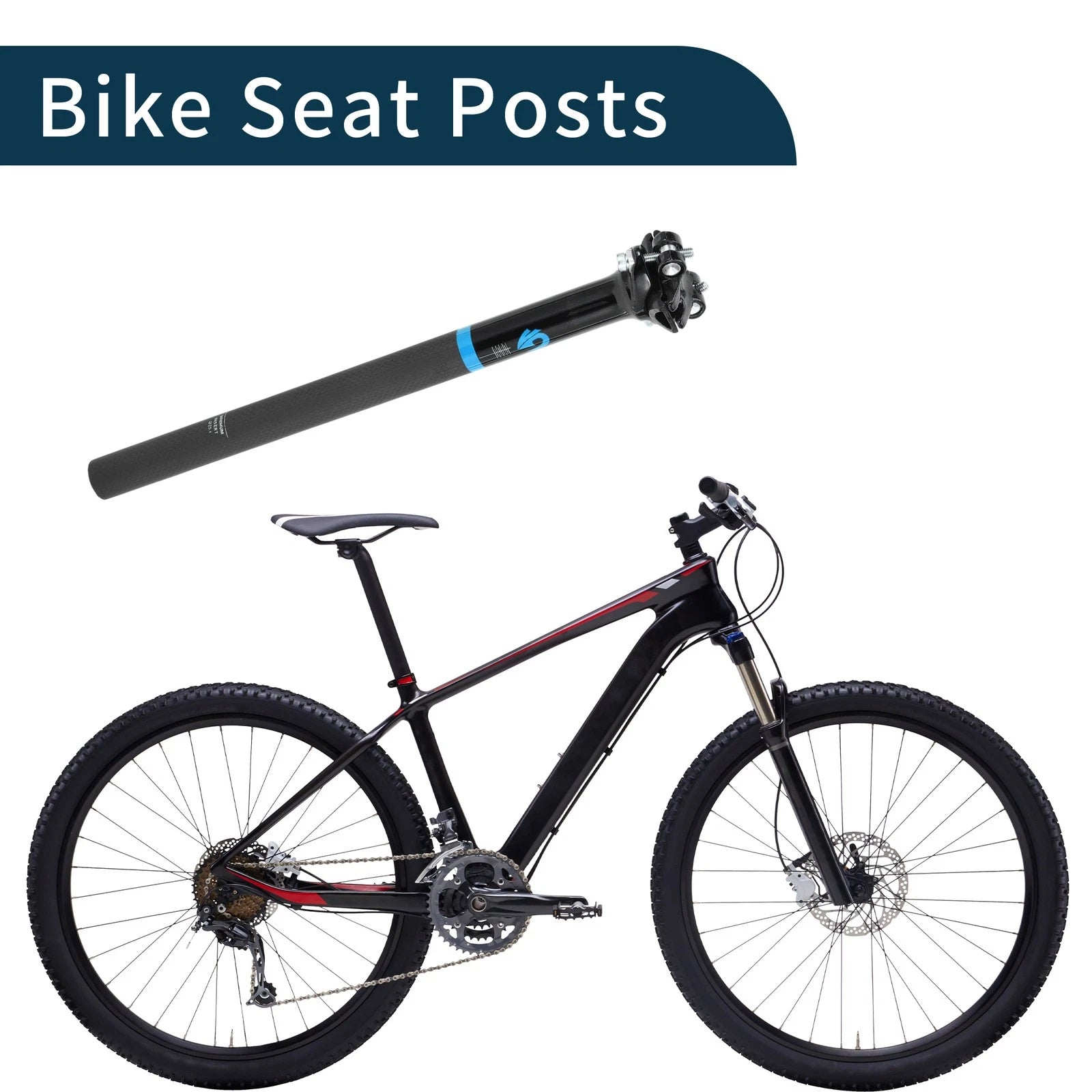 Seat Post 25.4x350mm Replacement for Bike Saddle Tube Matte Black (–)