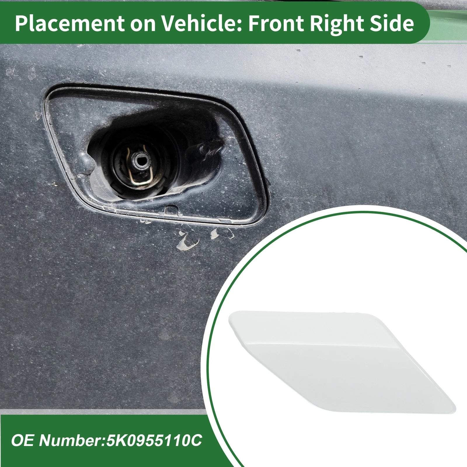 Front Right Washer Nozzle Cover Cap for VW Golf VI (2008–2012) - White