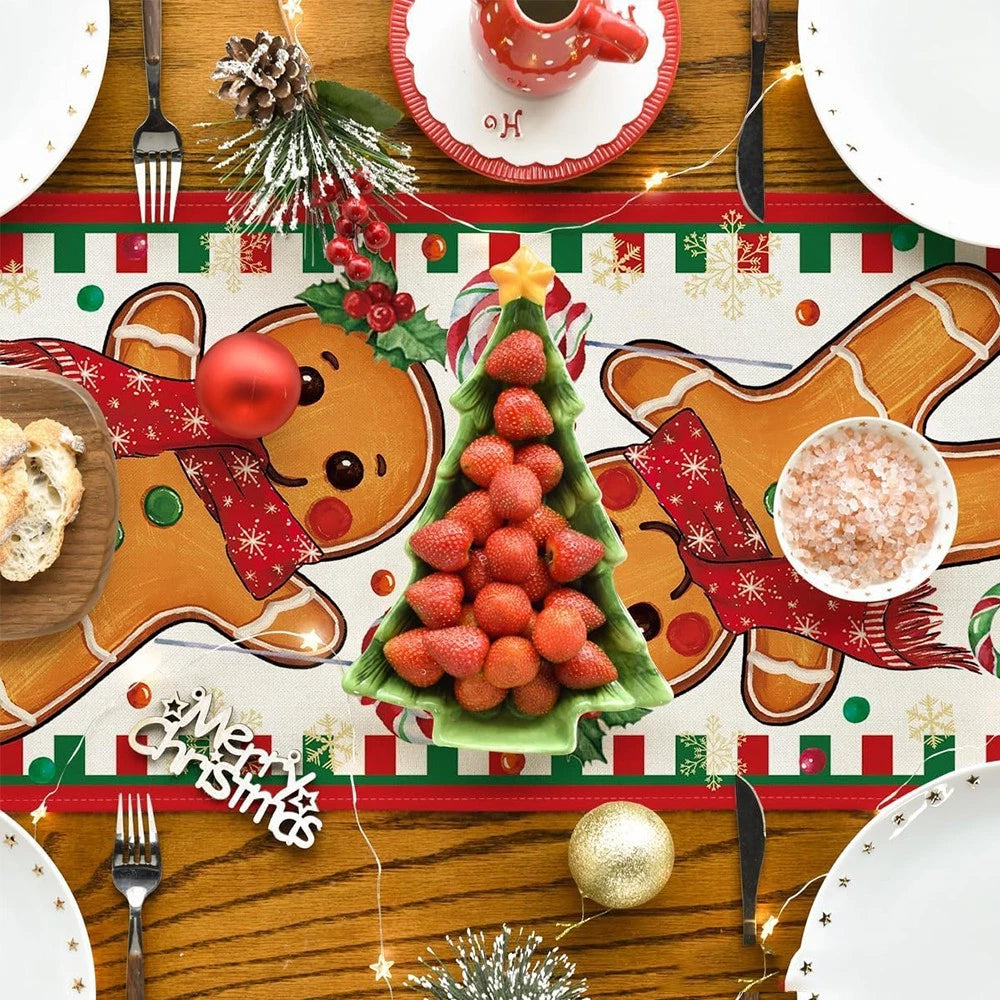 For Gingerbread Candy Cane Christmas Table Runner for Home Party Decor, 33x183cm