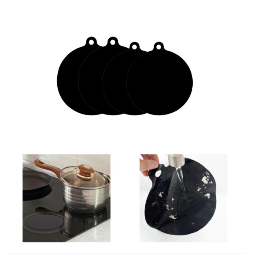 Set of 4 Black Silicone Induction Cooktop Protector Mats 0.7mm Non-Slip