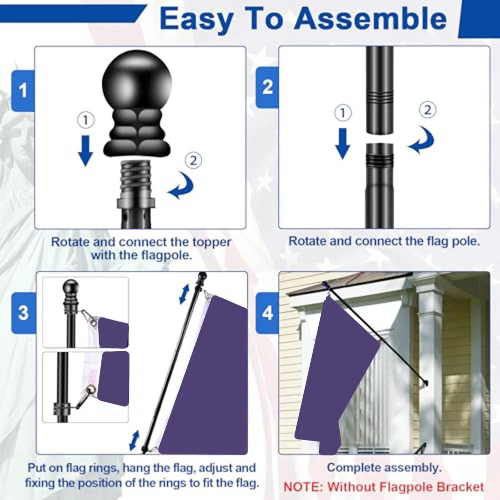 Adjustable 4FT Black Flag Pole Kit for Various Applications