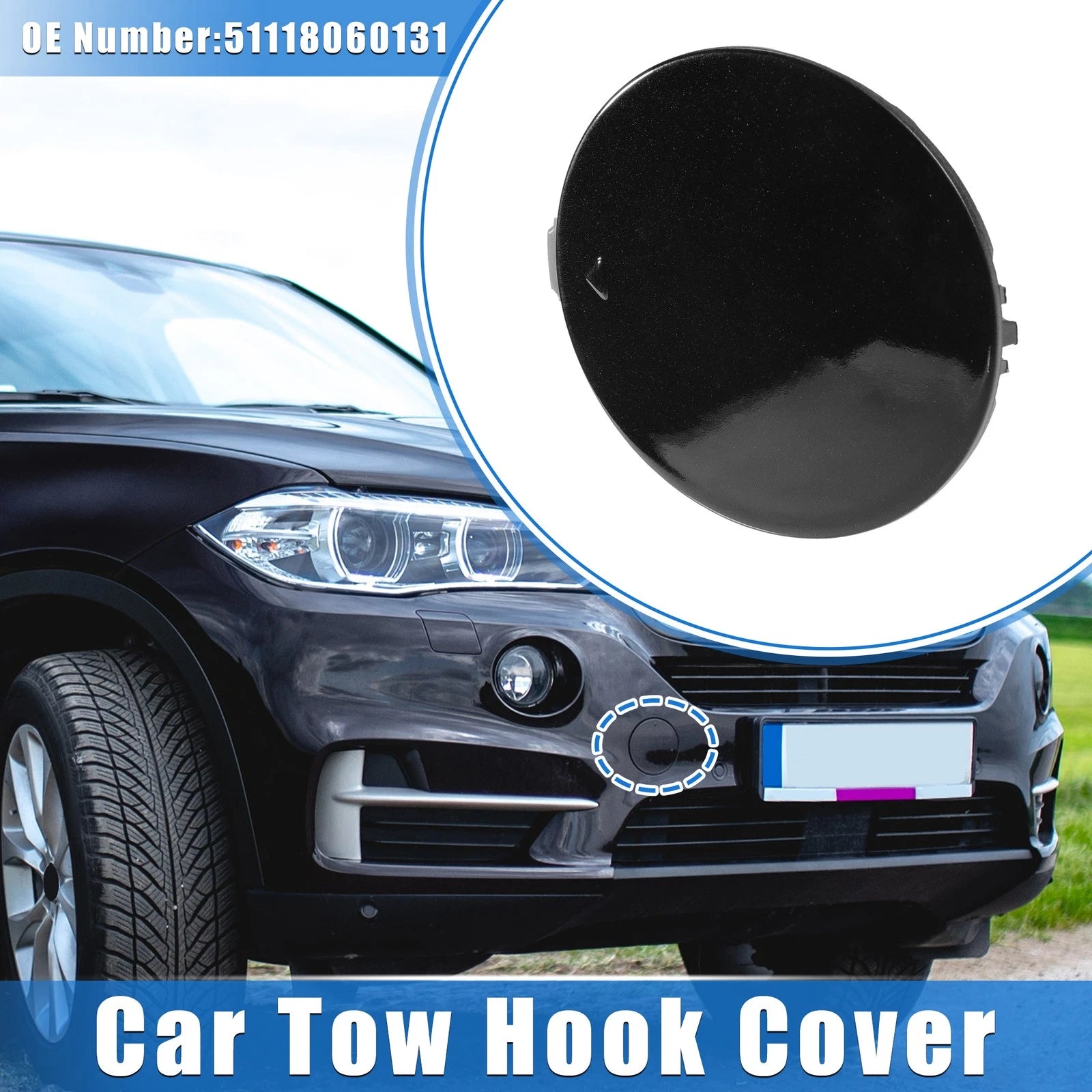 Front Right Tow Hook Eye Cover Cap Replacement for BMW X5 (2016–2018) Black