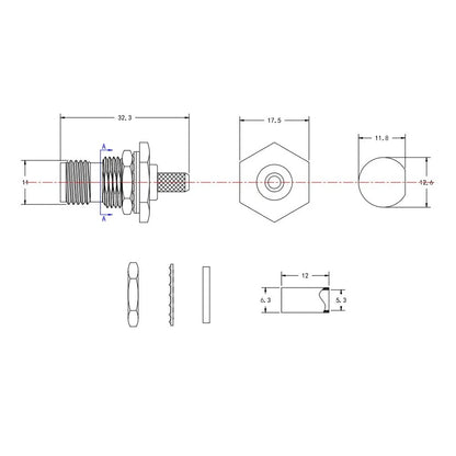 Large Hexagonal Connector Panel Type for tnc KY3 Copper Nickel Plated