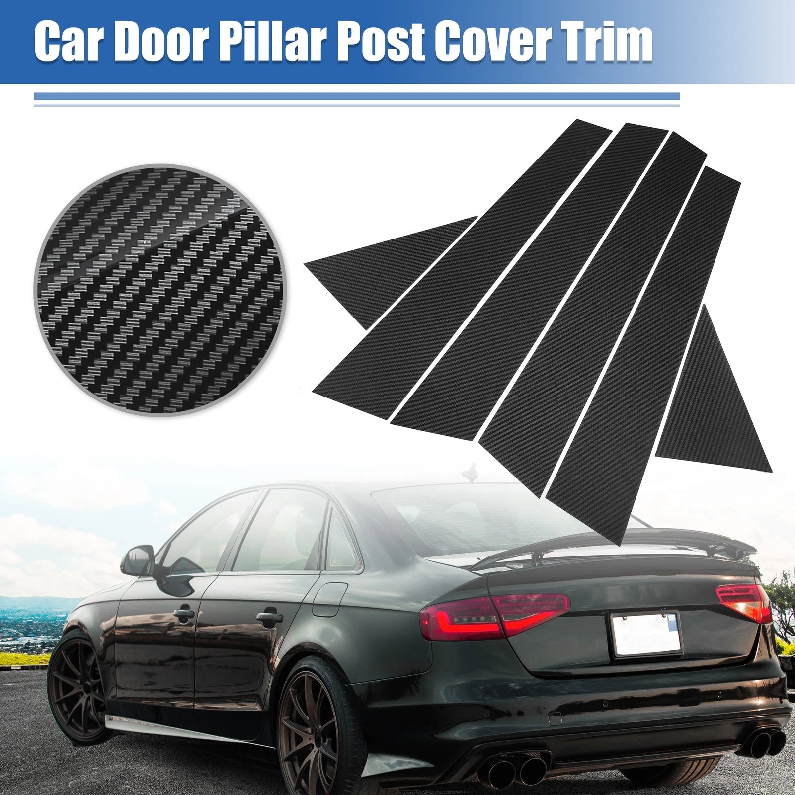 Door Window Pillar Post Cover Trim Gloss Carbon Pattern for Audi A4 B8 (2008–2016)