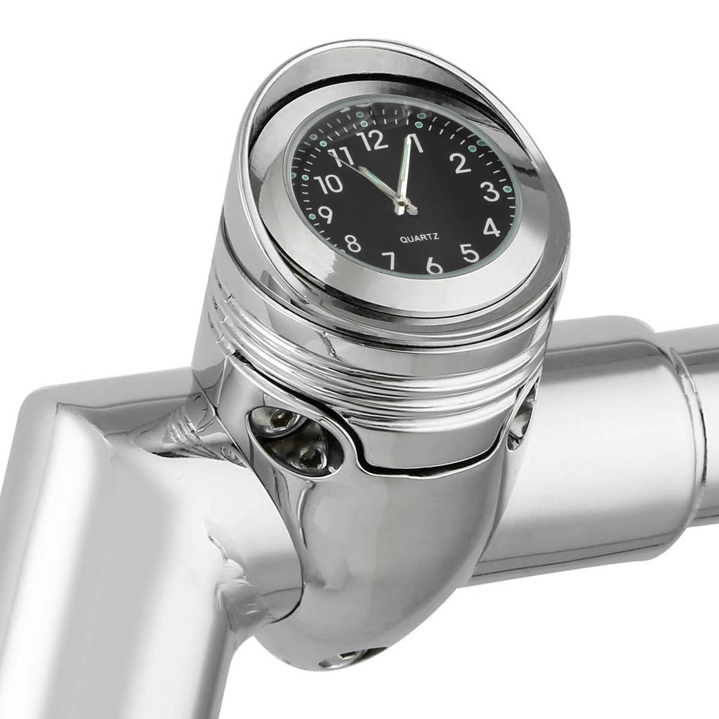 Chrome Handlebar Mount Clock for Harley Custom Motorcycle (1 1/4")