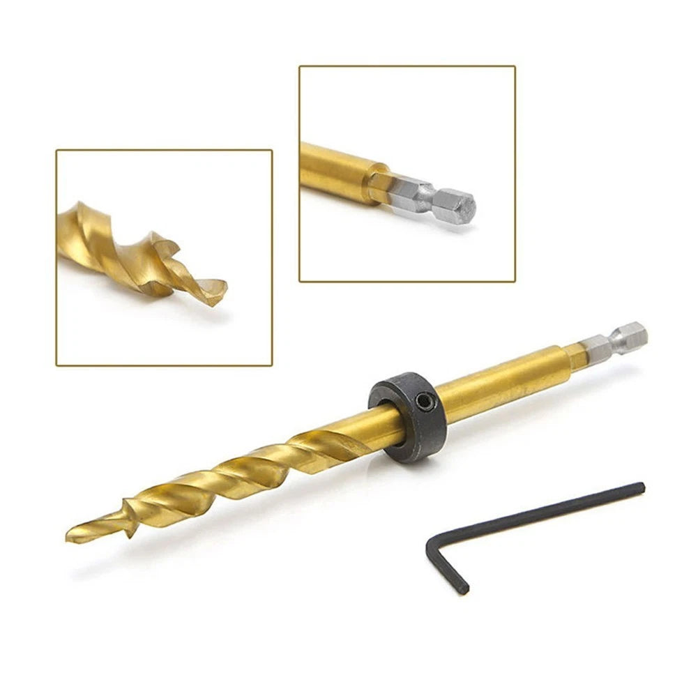 Hex Pocket Hole 3/8 Step Drill Bit Stop Collar Set for Woodworking