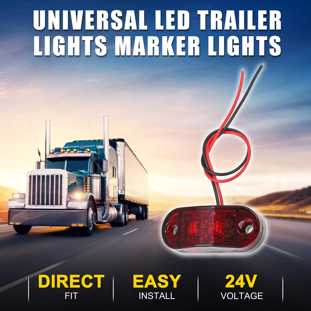 LED Trailer Marker Light 24V Waterproof Red Oval Rubber for Universal (—)