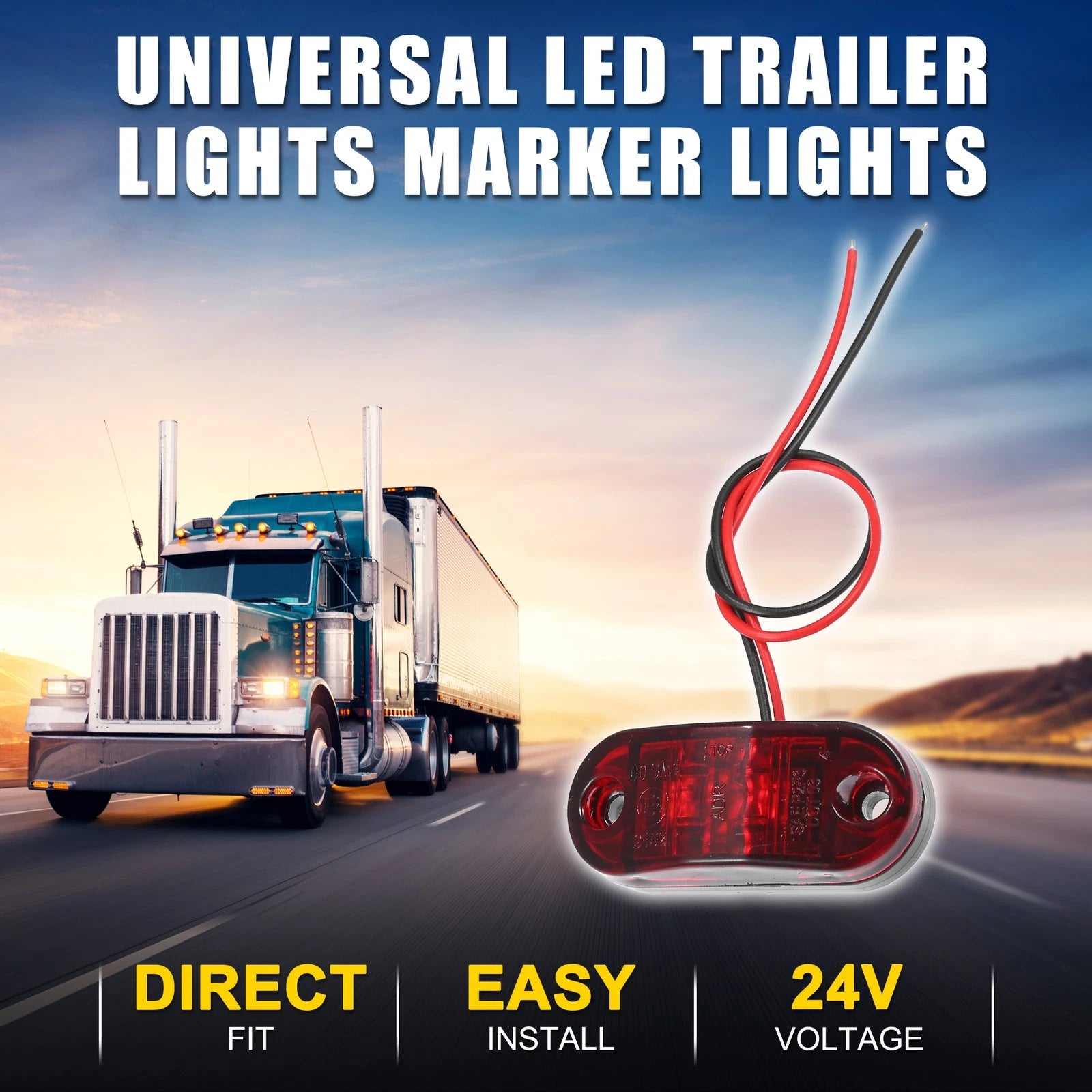 LED Trailer Marker Light 24V Waterproof Red Oval Rubber for Universal (—)