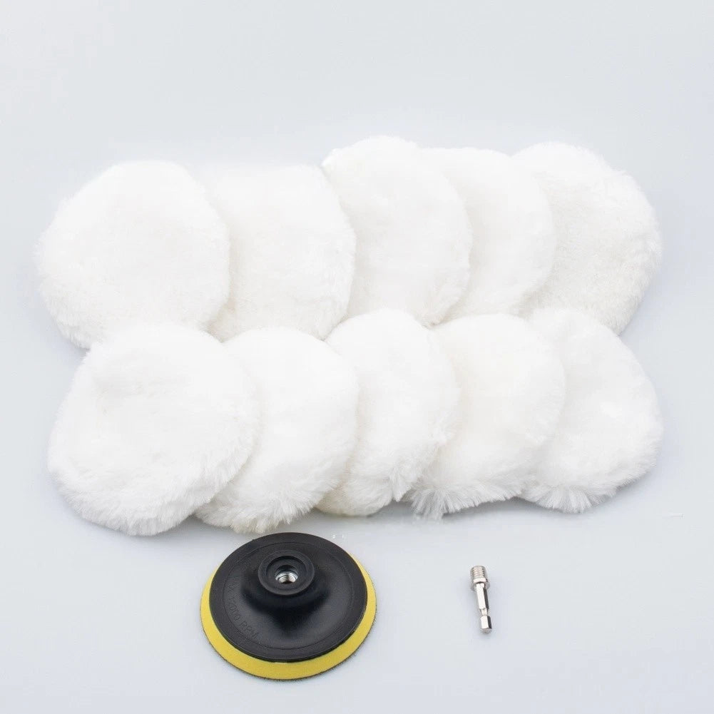 12pcs 4 Inch Wool Buffing Pads Set for Car Polisher with Drill Adapter