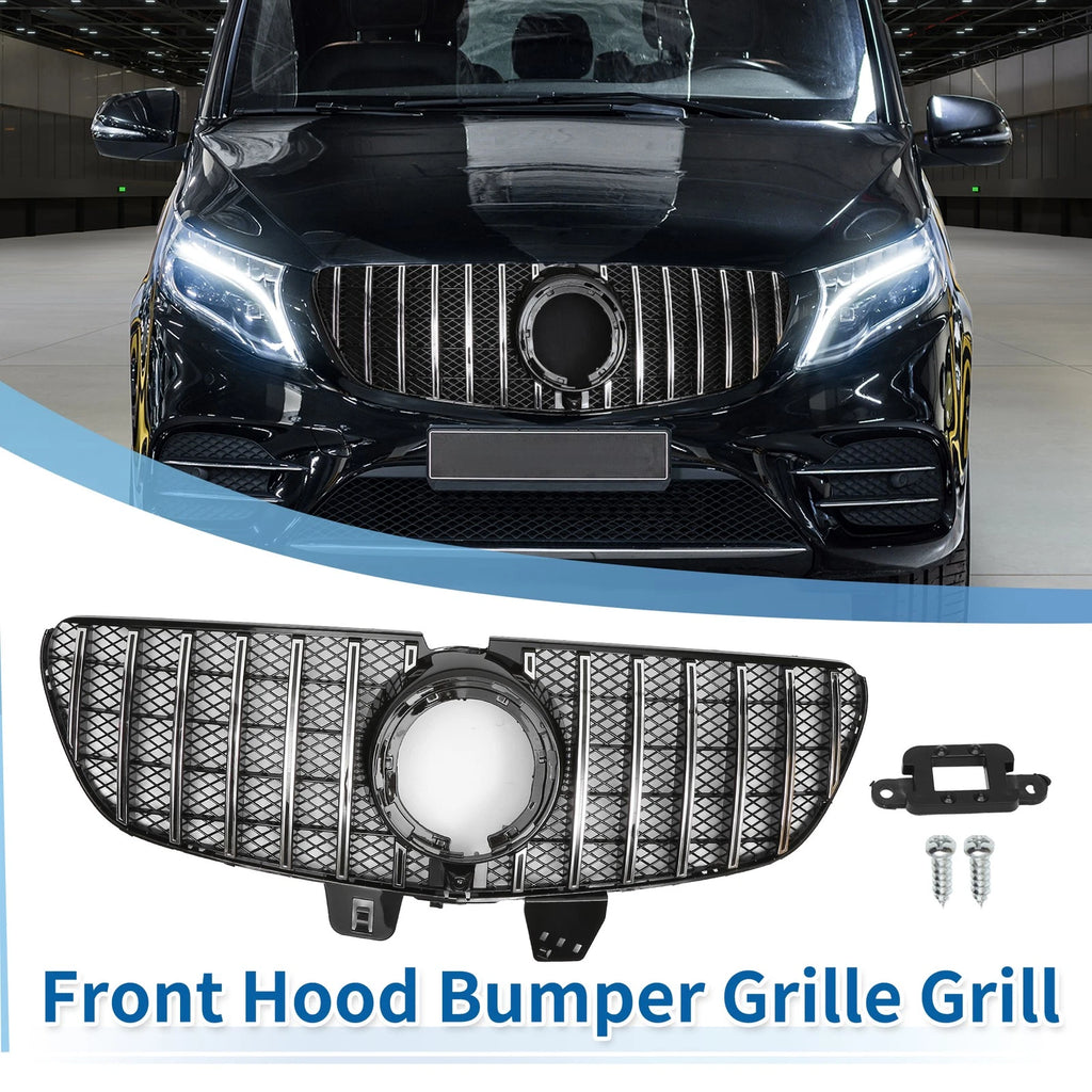 Front Upper Bumper Grille for Mercedes-Benz V-Class 2014–2025 Chrome Silver