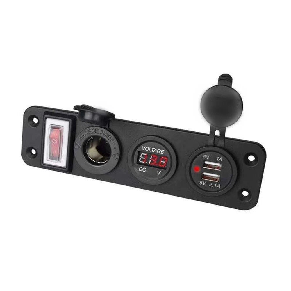Dual USB 12V Outlet Panel with Voltmeter for Universal Applications (0-24V)