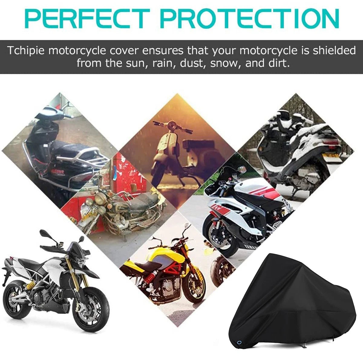 Motorcycle Cover XL for Universal Fit (97×41×49 in) Waterproof UV Protector