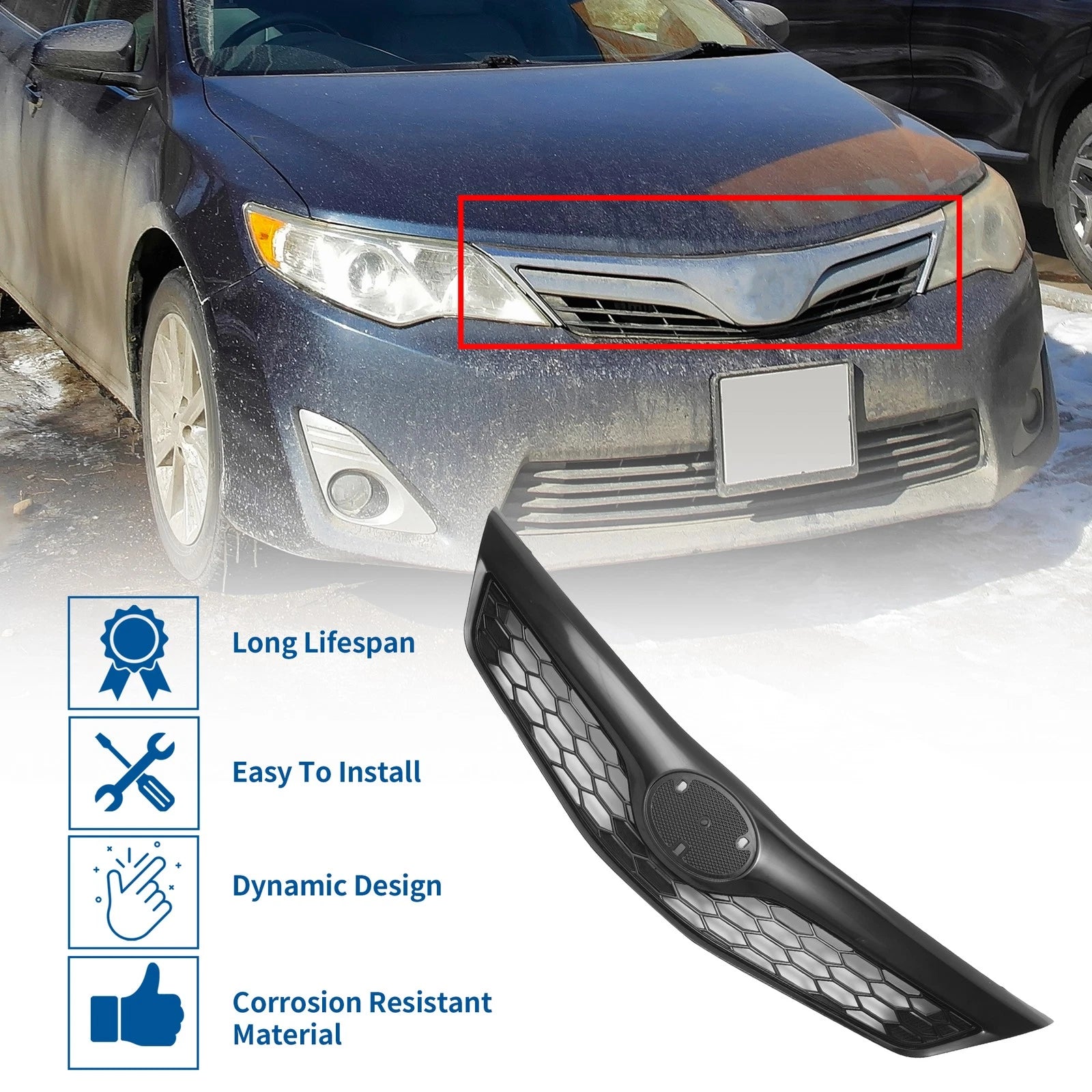 Front Hood Bumper Grille for Toyota Camry SE (2012–2014) Black