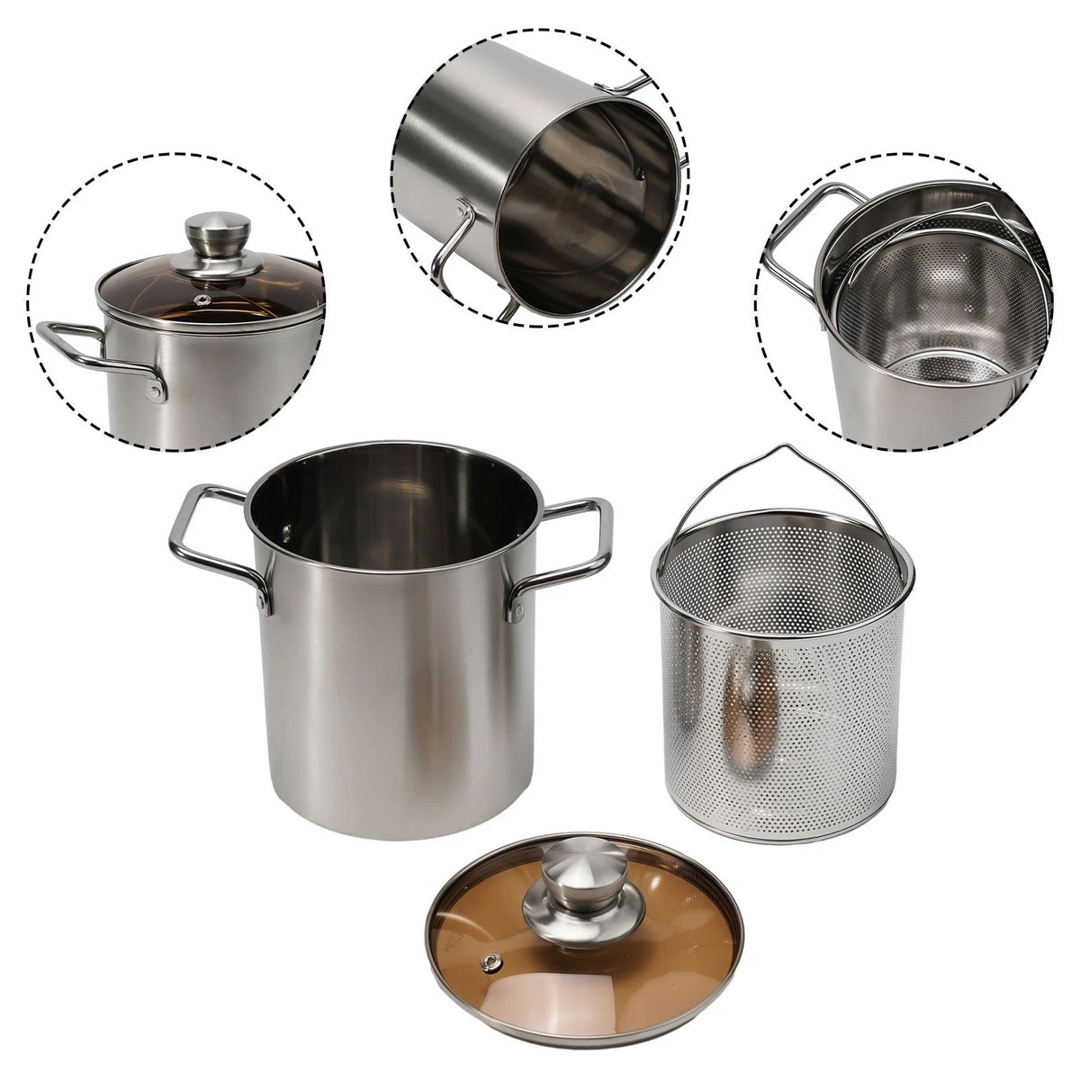 Stainless Steel Deep Frying Pot with Basket for Easy Transfer