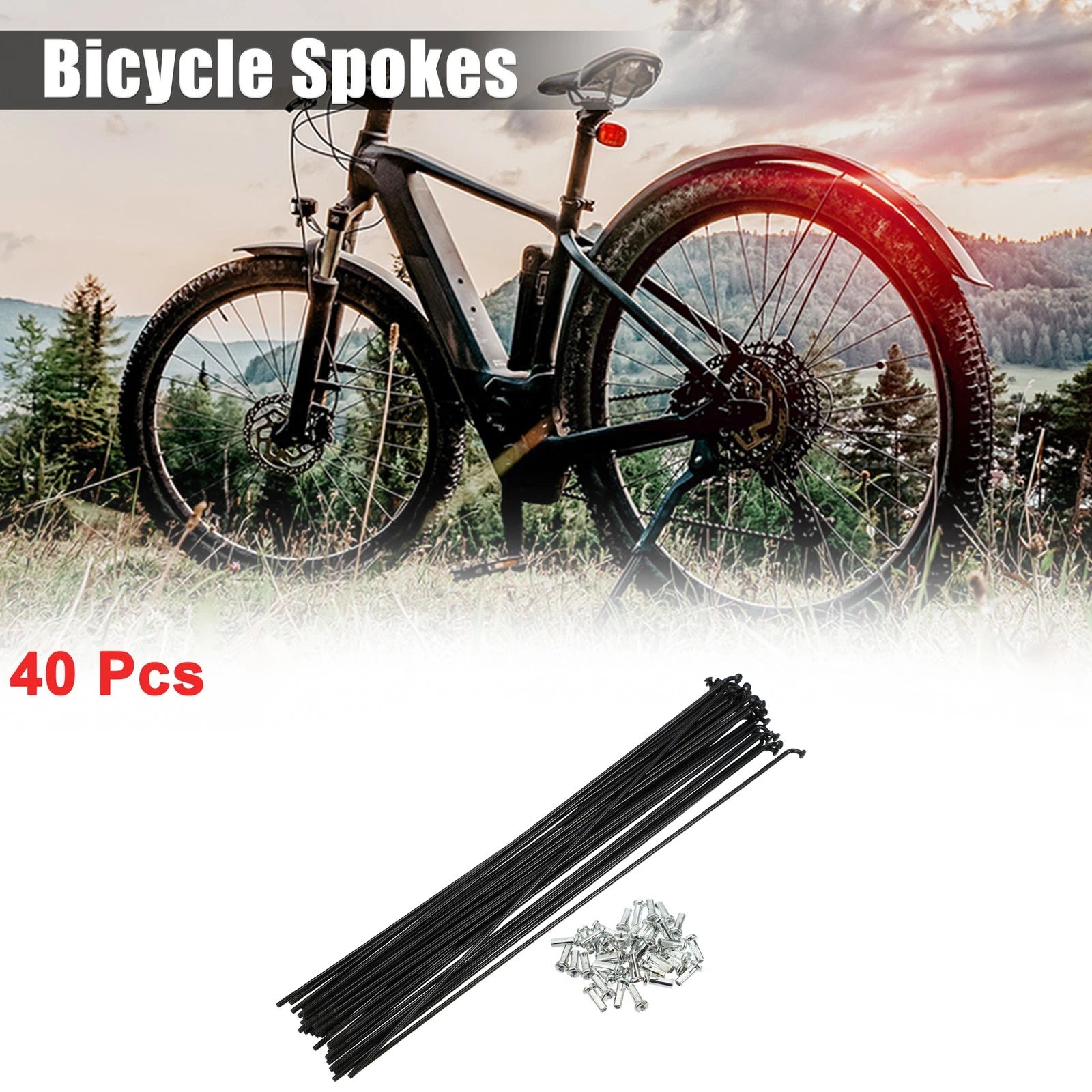 Bicycle Spokes Kit 14G J Bend 224mm with Nipples for Universal Use