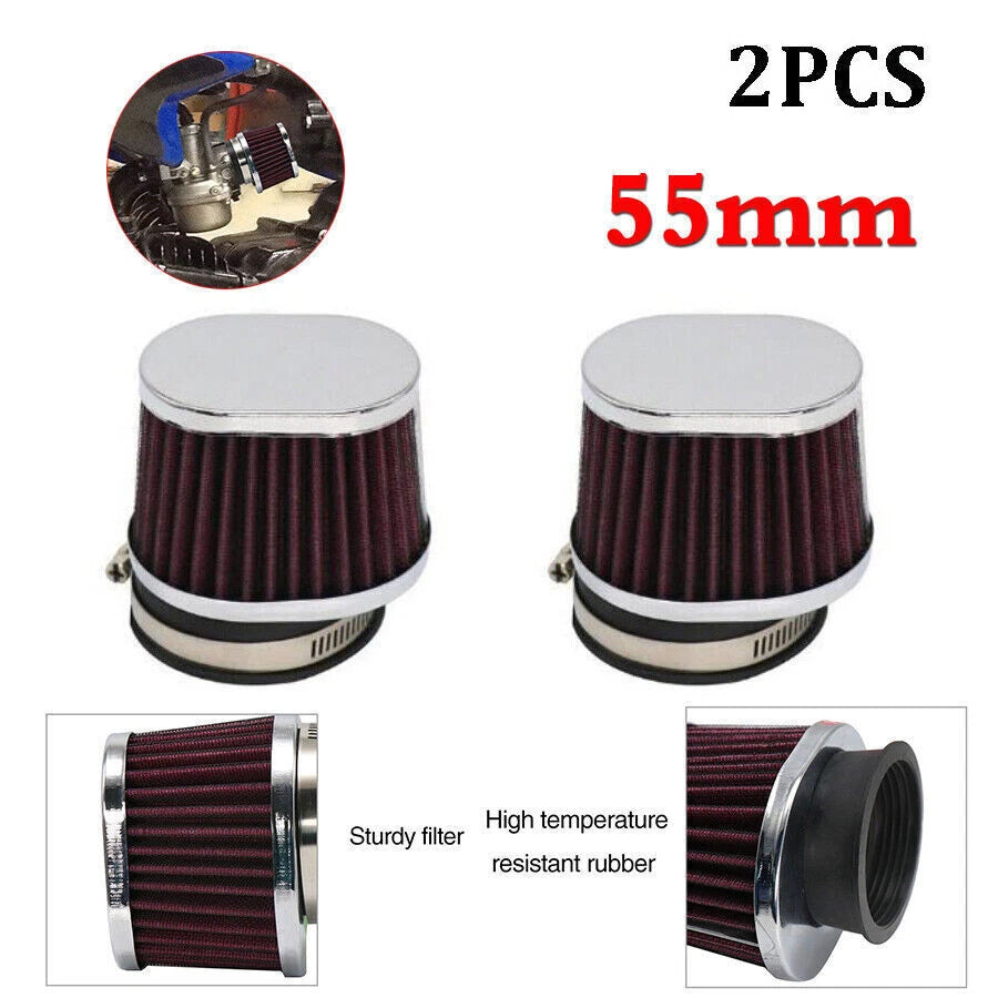2X 55mm Red Air Filter for Universal Motorcycle Scooter