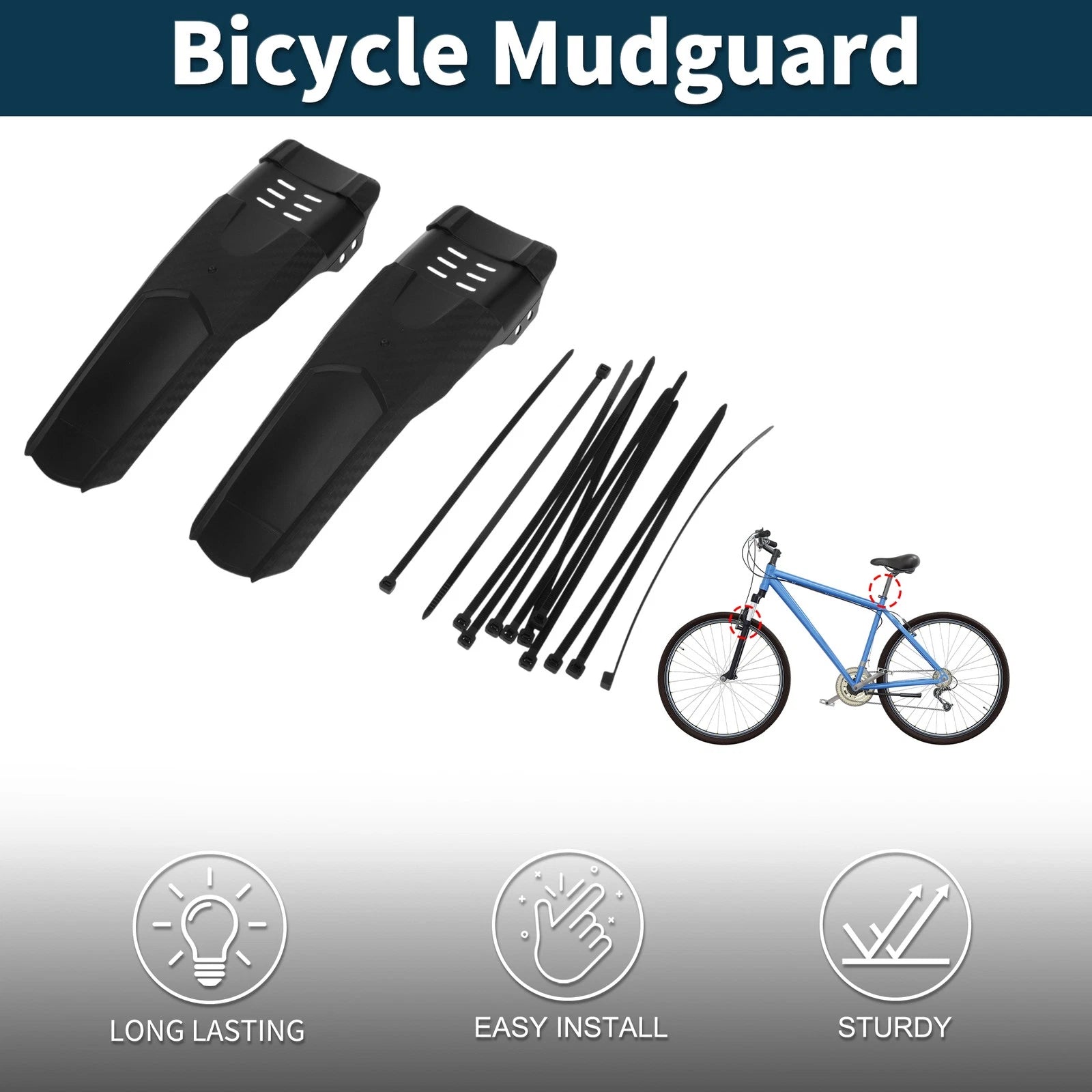 MTB Bicycle Mudguard Front Rear Black Set for Road Bike (11.30") (2 Pack)
