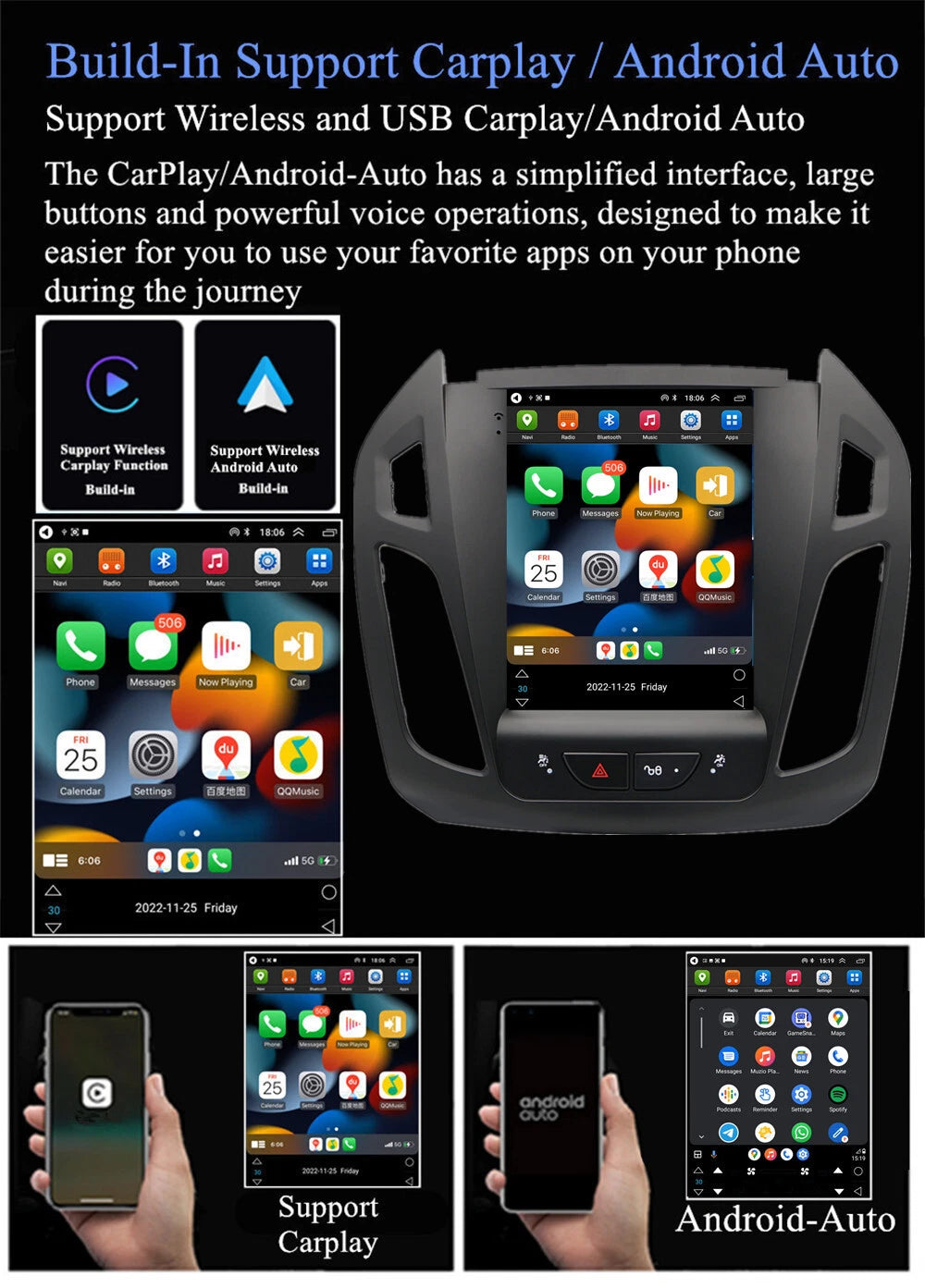 9.7'' Vertical Android 14 Carplay Stereo for Ford Tourneo