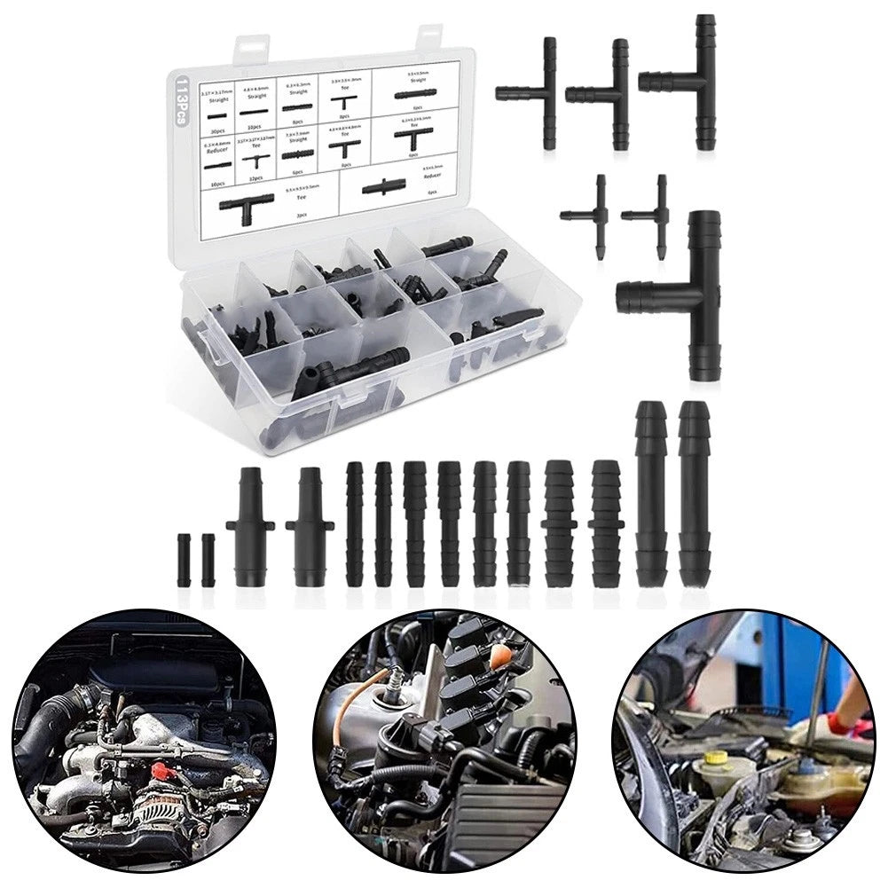 3-Way T-Shaped Vacuum Hose Fitting for Automotive (113 Pieces)
