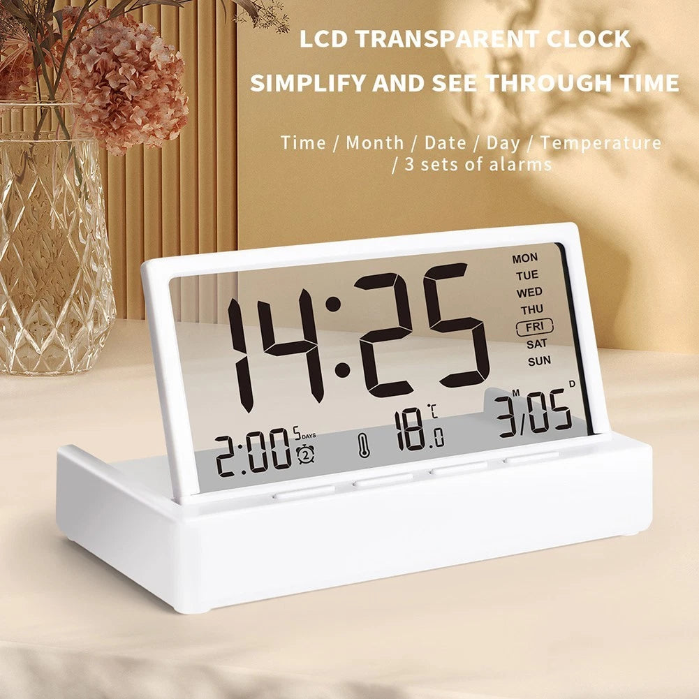 LCD Alarm Clock with Date & Temperature Display (25x16x5 cm)