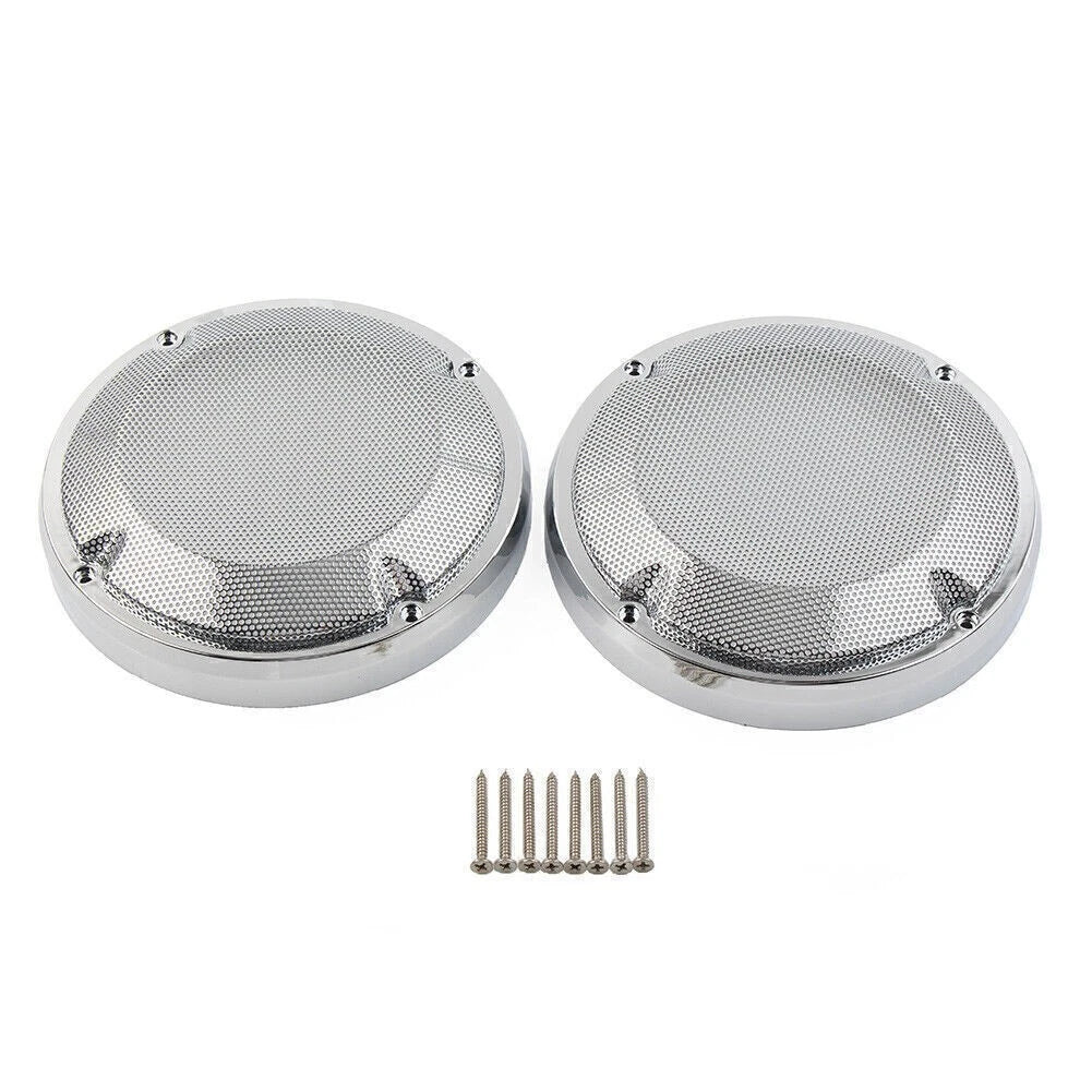 2X Chrome Saddlebag Lid Speaker Grill Covers for Harley Touring (1983–2020)