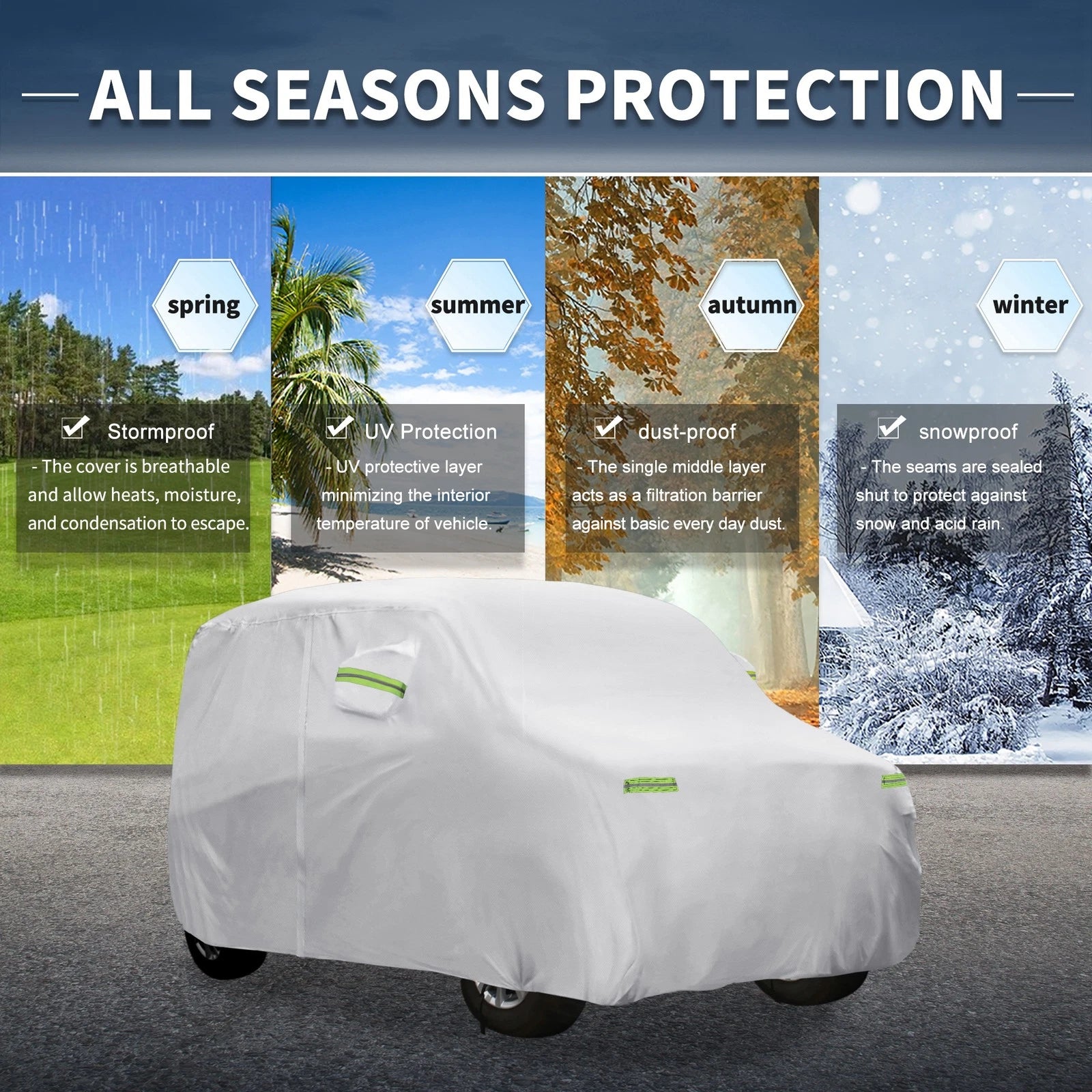 Waterproof Car Cover With Hook for Mitsubishi eK Silver Tone (2006–2018)