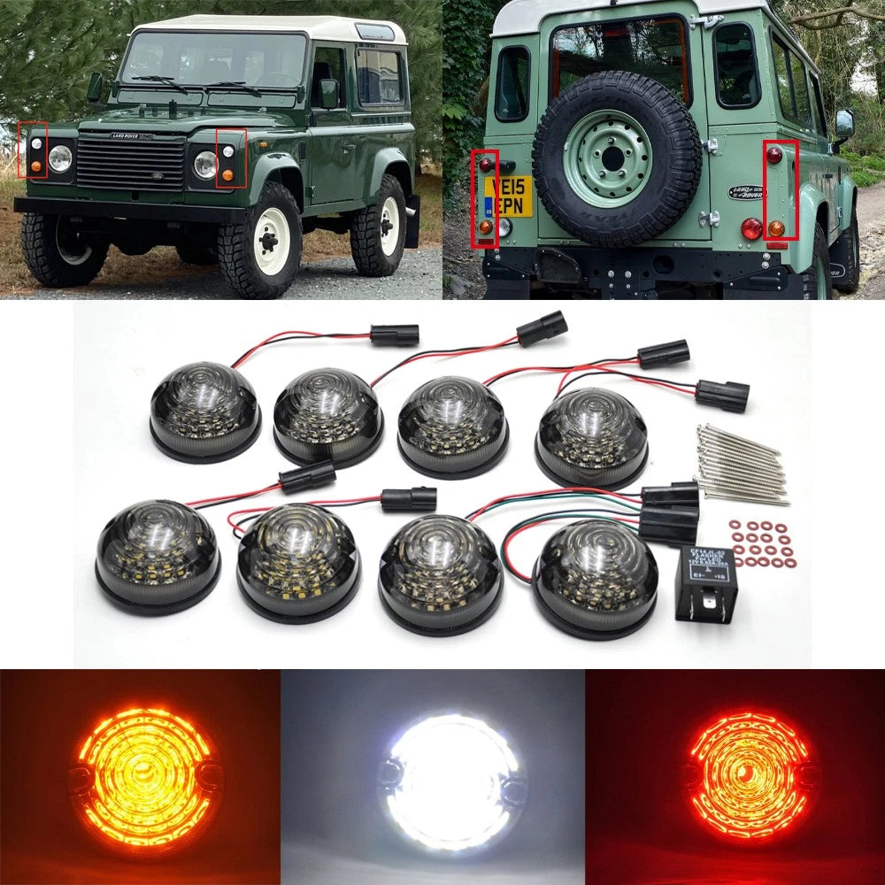 8Pc Smoked LED Light Upgrade Kit for Land Rover 90/110 (1983–2016)