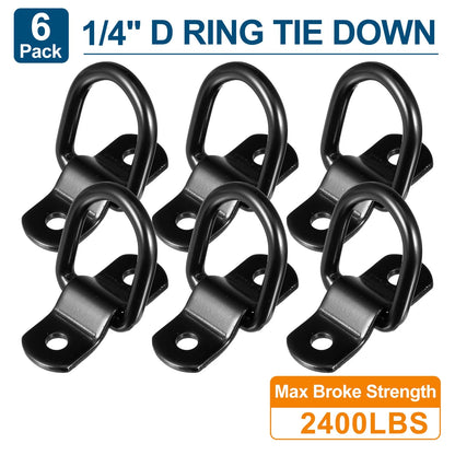 6pcs D Ring Tie Down Anchors 1/4 Inch for Trailer Truck Boat Cars (Black)