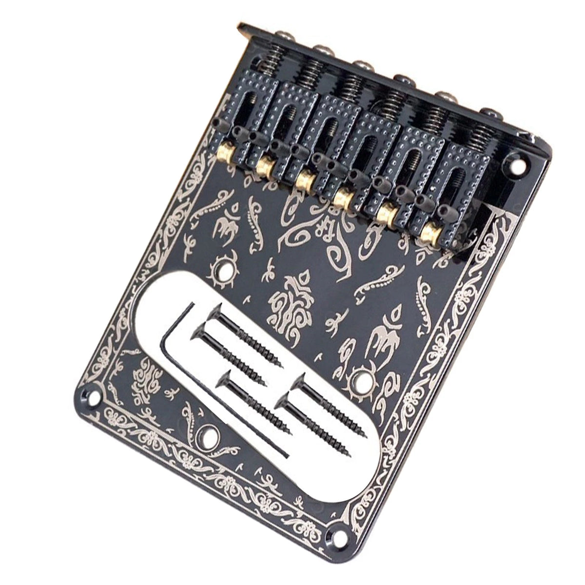 Black Retro 6-Saddle Bridge Control Plate for Fender Telecaster