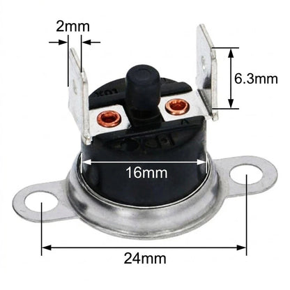 Contact Temp Control for Dishwasher 250V 127C Cut Off 1NC 16A 2x6.3mm Terminals