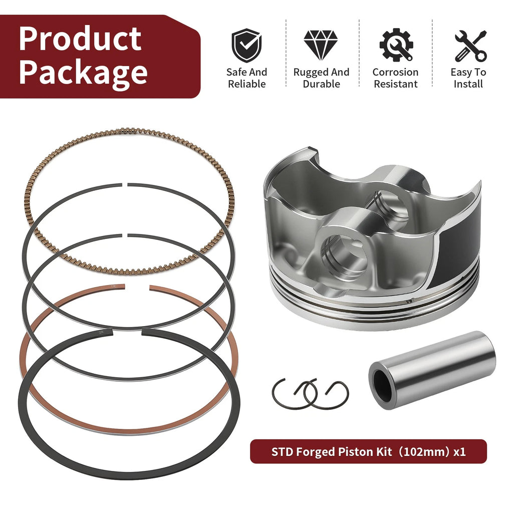 102mm STD Forged Piston & Rings Kit for Yamaha Grizzly Rhino Raptor 700 (2007–2014)