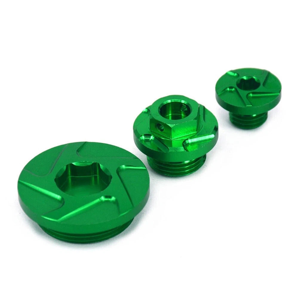 3X CNC Engine Timing Oil Filter Plugs for Kawasaki KX250F KLX450R