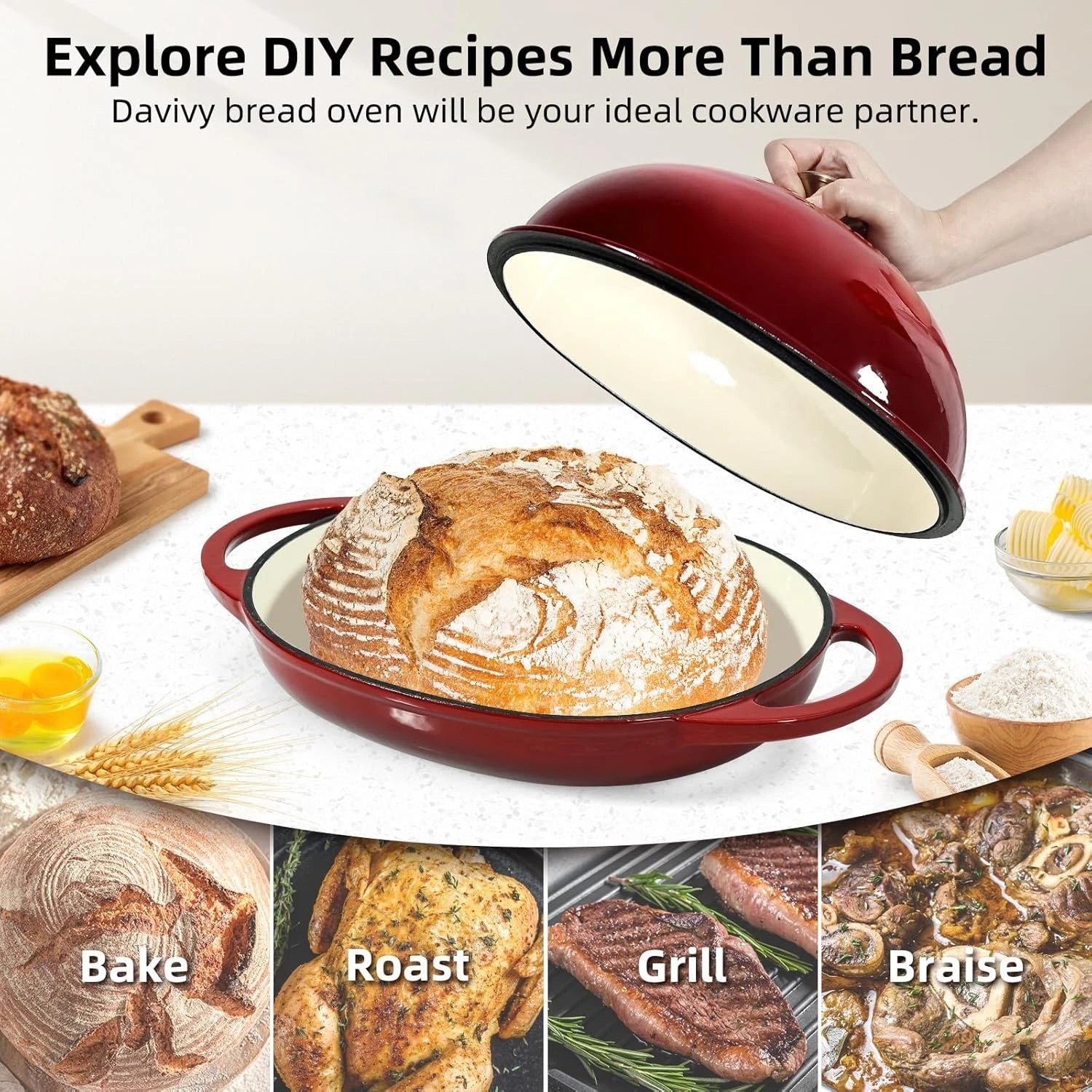 6QT Enameled Dutch Oven for Bread Baking (Fits )