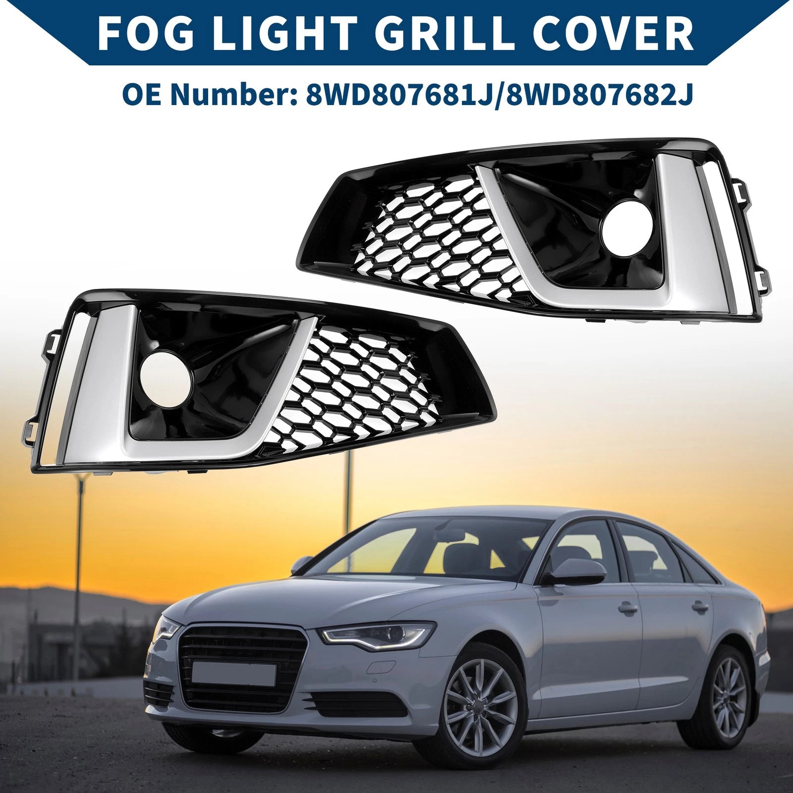 Car Front Fog Light Grill Pair Replacement for Audi A6 C7 (2012–2015)