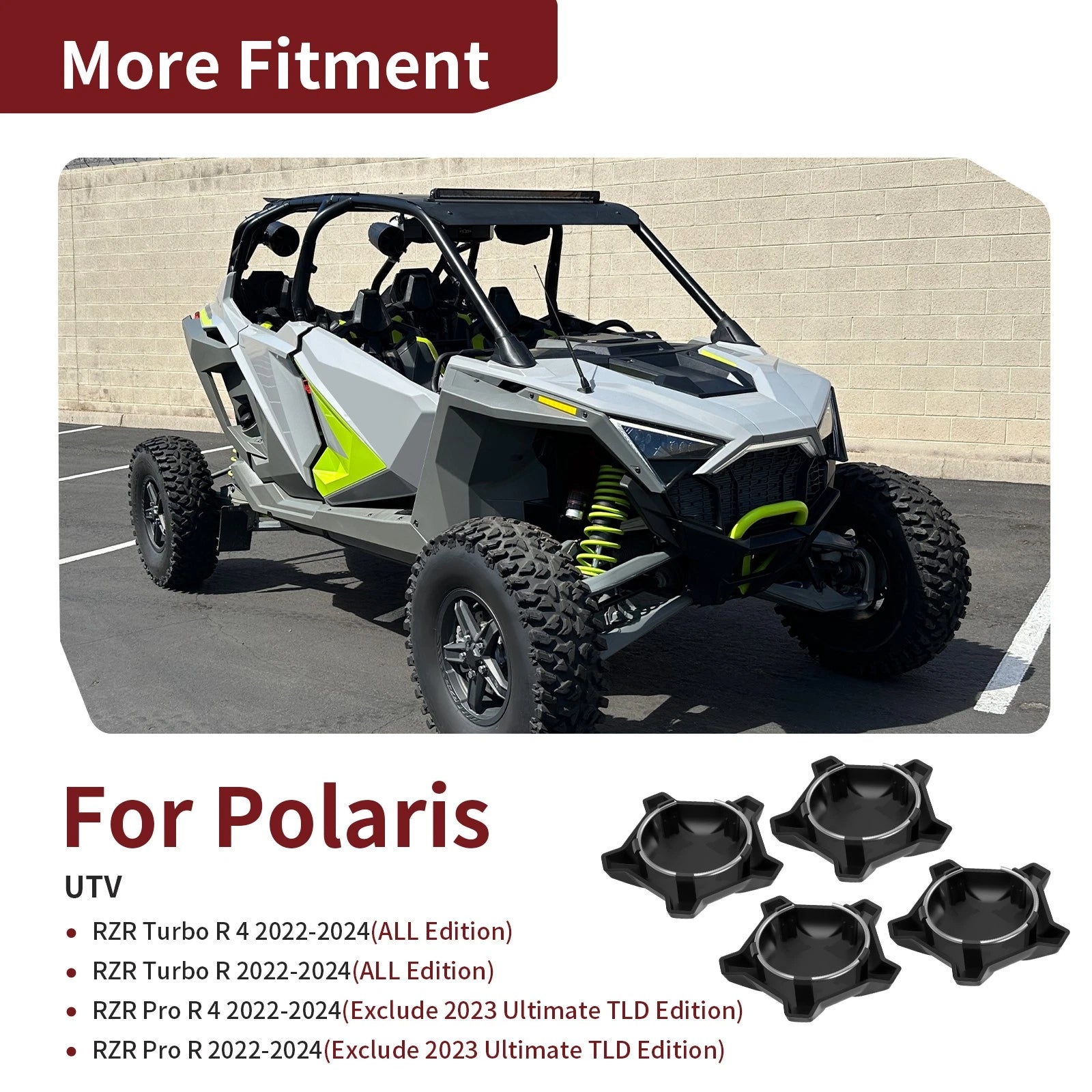 4X Matte Flash Black 5 Lug Rim Cap for Polaris RZR Turbo Pro R (2022–2024)