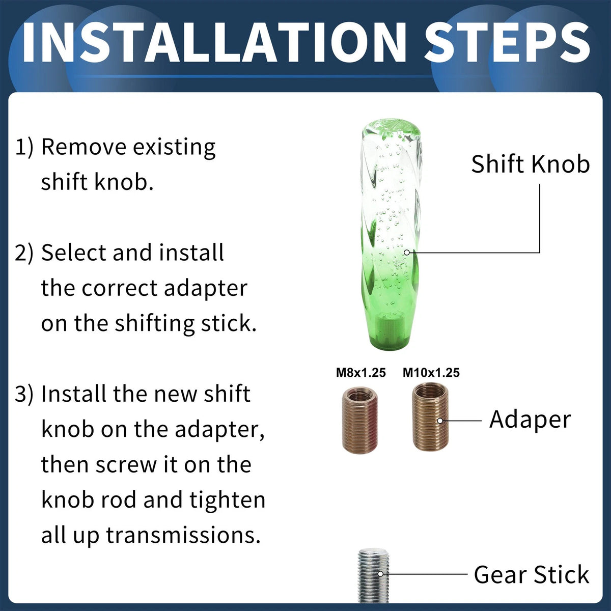 Shift Knob Set of 1 for Universal Vehicles (20cm, Acrylic Clear Green)