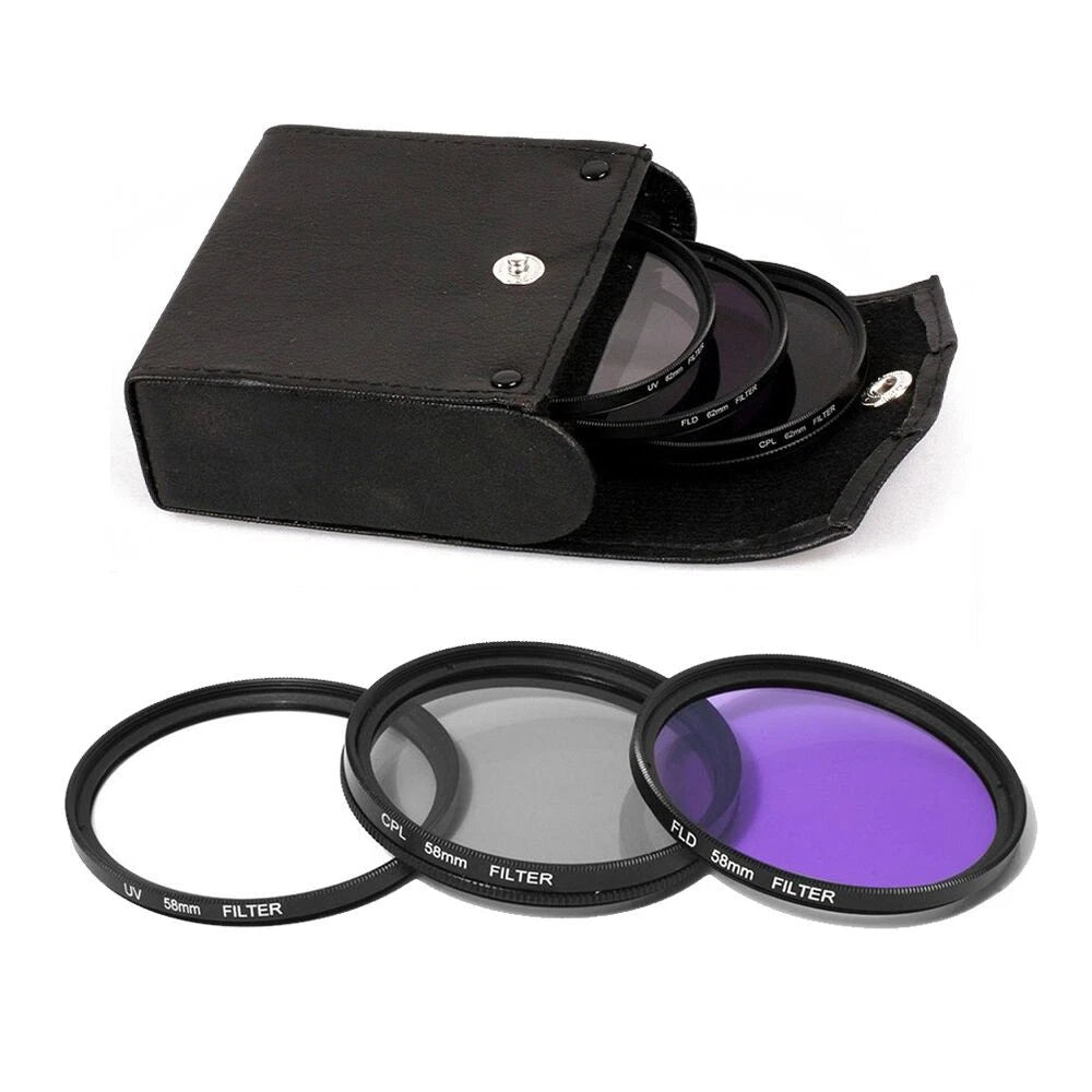 3-in-1 Lens Filter Set (UV, CPL, FLD) for Universal Camera (52/55/58mm)