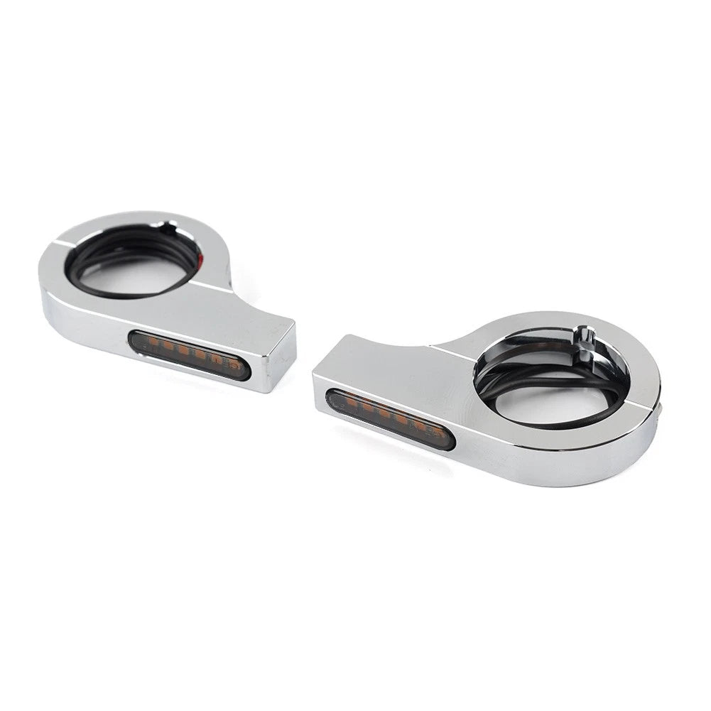 Chrome LED Fork Indicator Turn Signal Light for Harley Yamaha