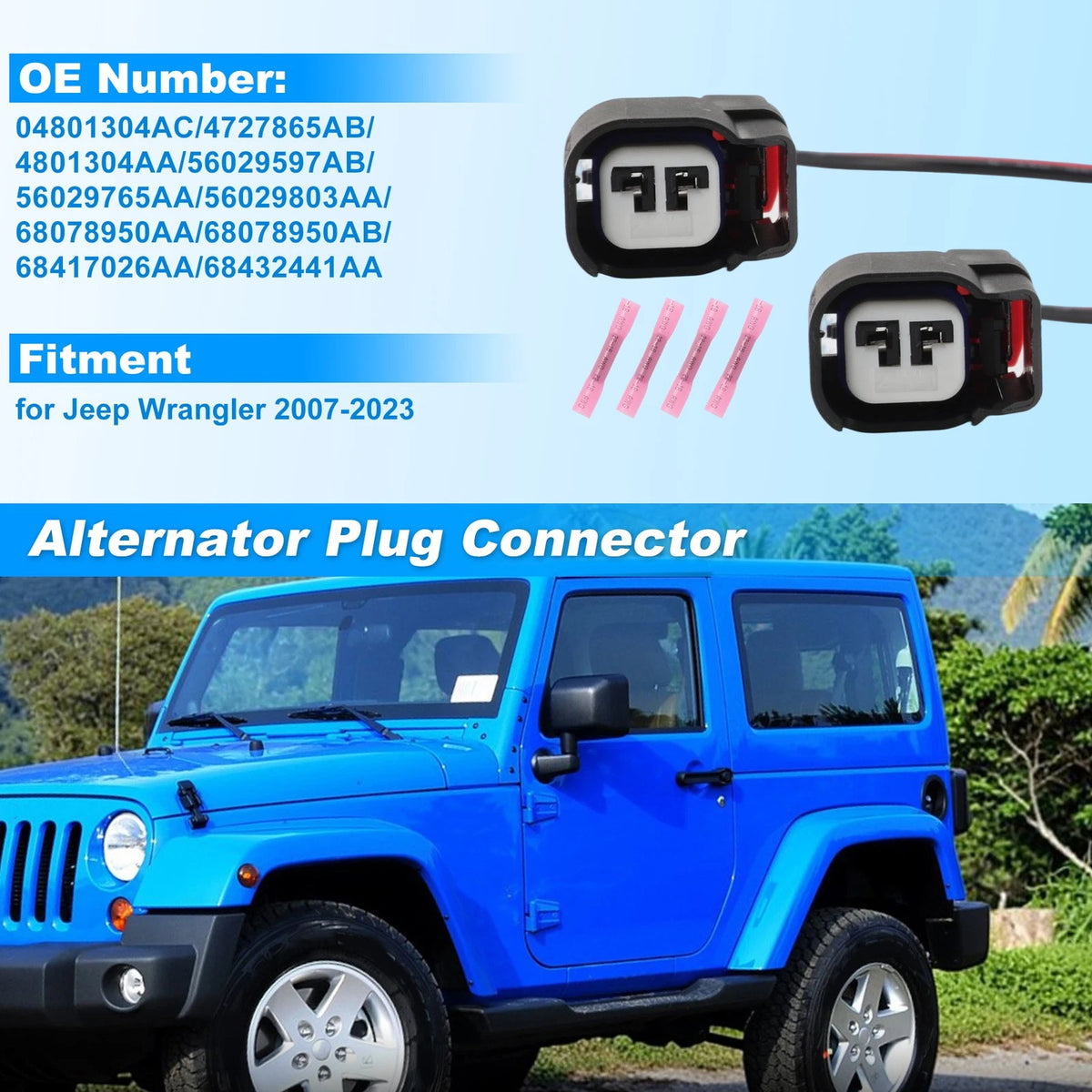 2 Pin Alternator Connector No.04801304AC/4727865AB for Jeep Wrangler (2007–2023)