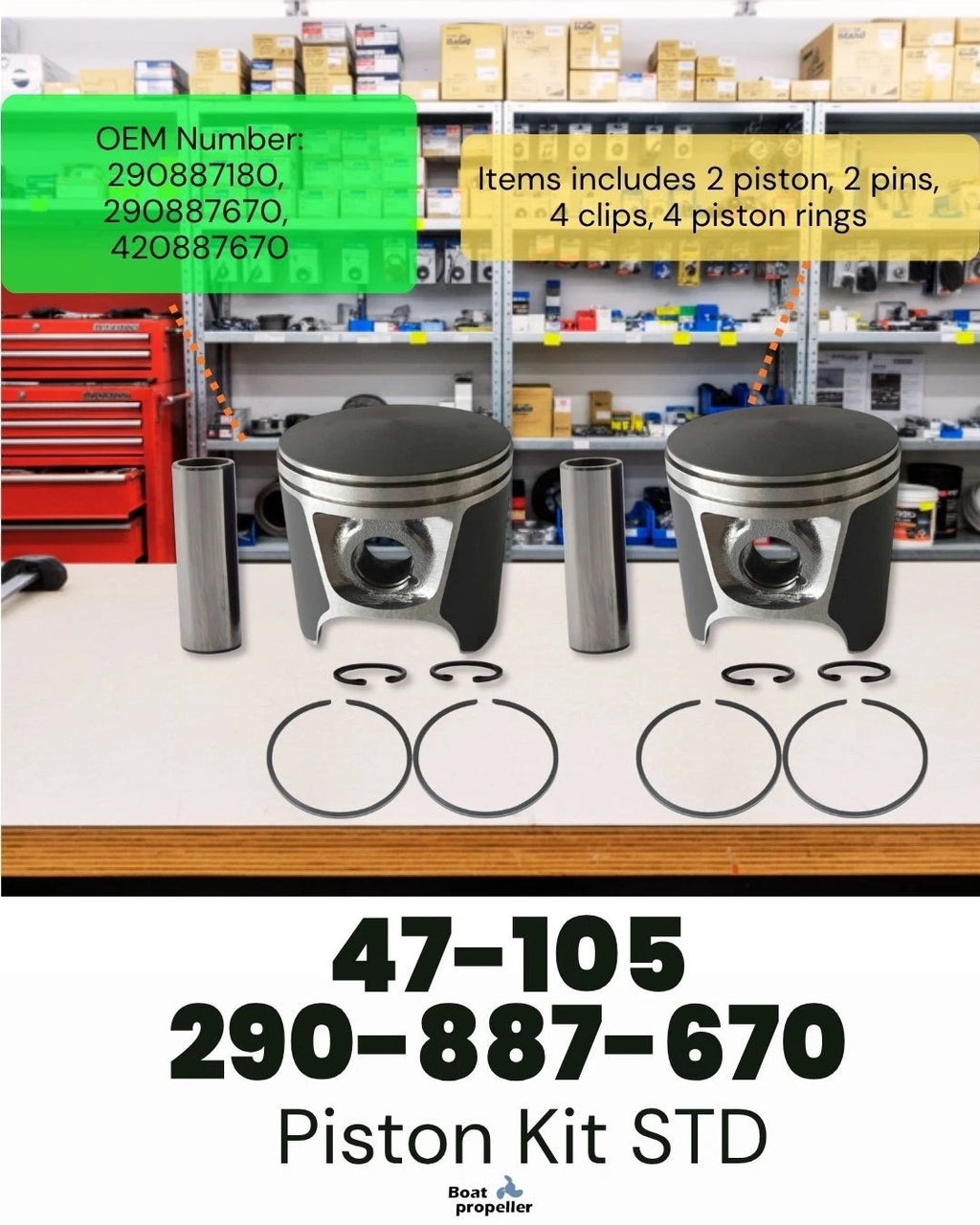 2X Piston Kit for SeaDoo 720 (47-105 290-887-670-STD + Piston Ring)