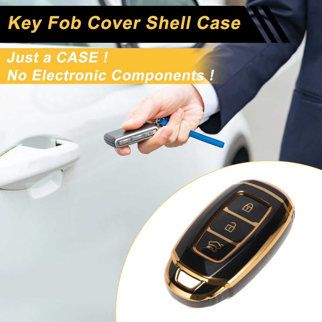 Car Key Case Black Gold Edge Replacement for Hyundai i10 (2011–2019)