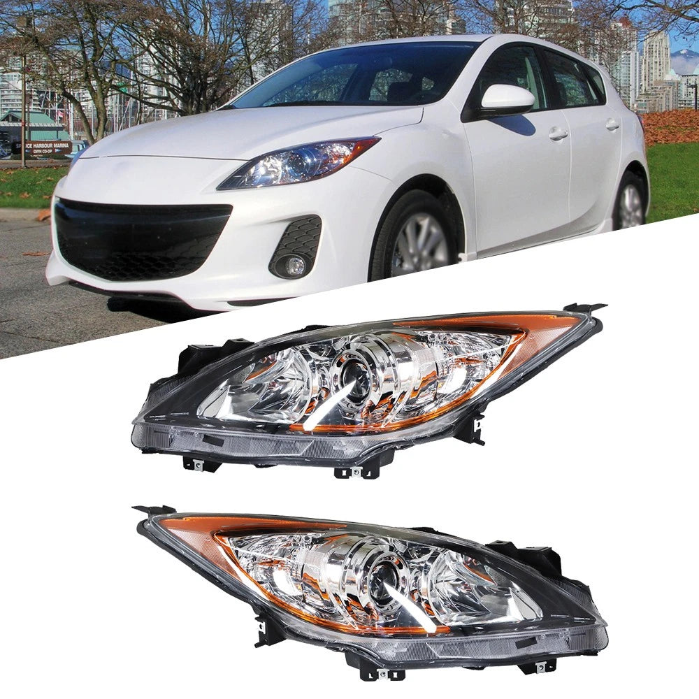 Headlight Set for Mazda 3 (2010–2013) - Driver + Passenger Side Halogen