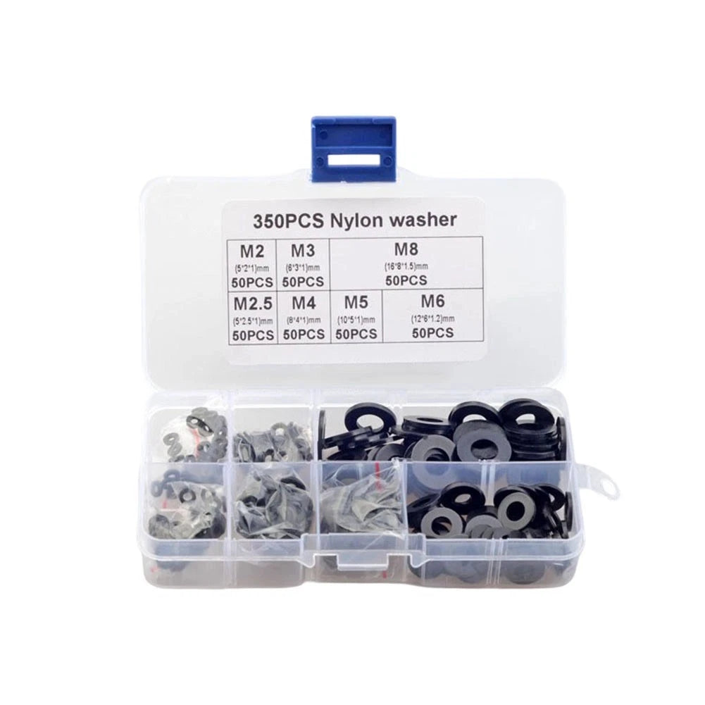 350PCS Nylon Flat Washers Set for Various Applications (M2 M8 Sizes)