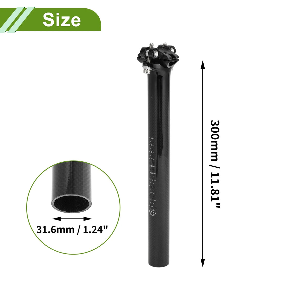 Bike Seat Post 31.6mm for Adjustable Angle (Gloss Black, Carbon Fiber)