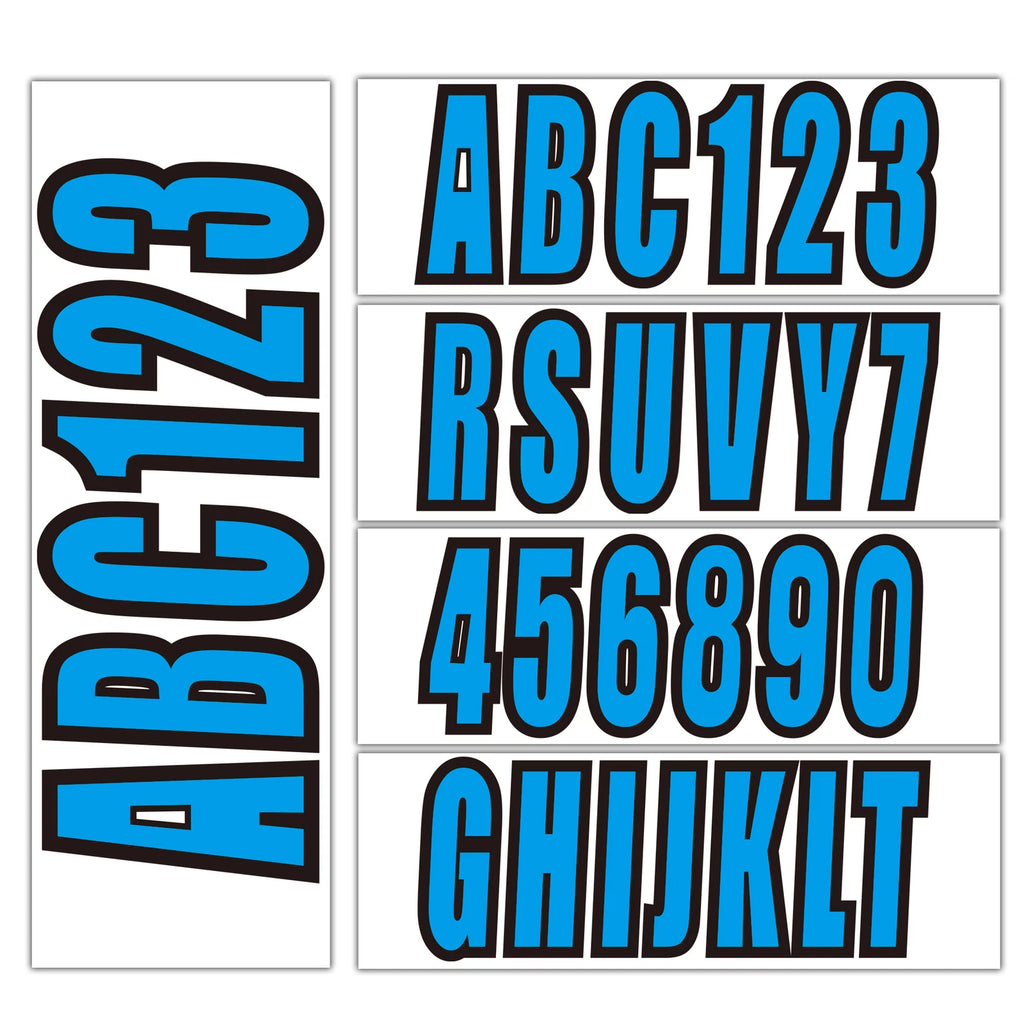 Set of 4 Blue Boat Registration Numbers & Letters Marine Vinyl Stickers
