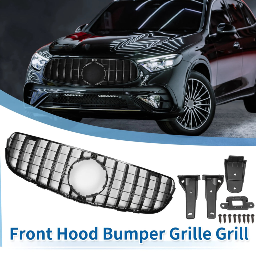 Front Upper Bumper Grille Grill Replacement for Mercedes-Benz GLC250 (2017–2018) Gloss Black