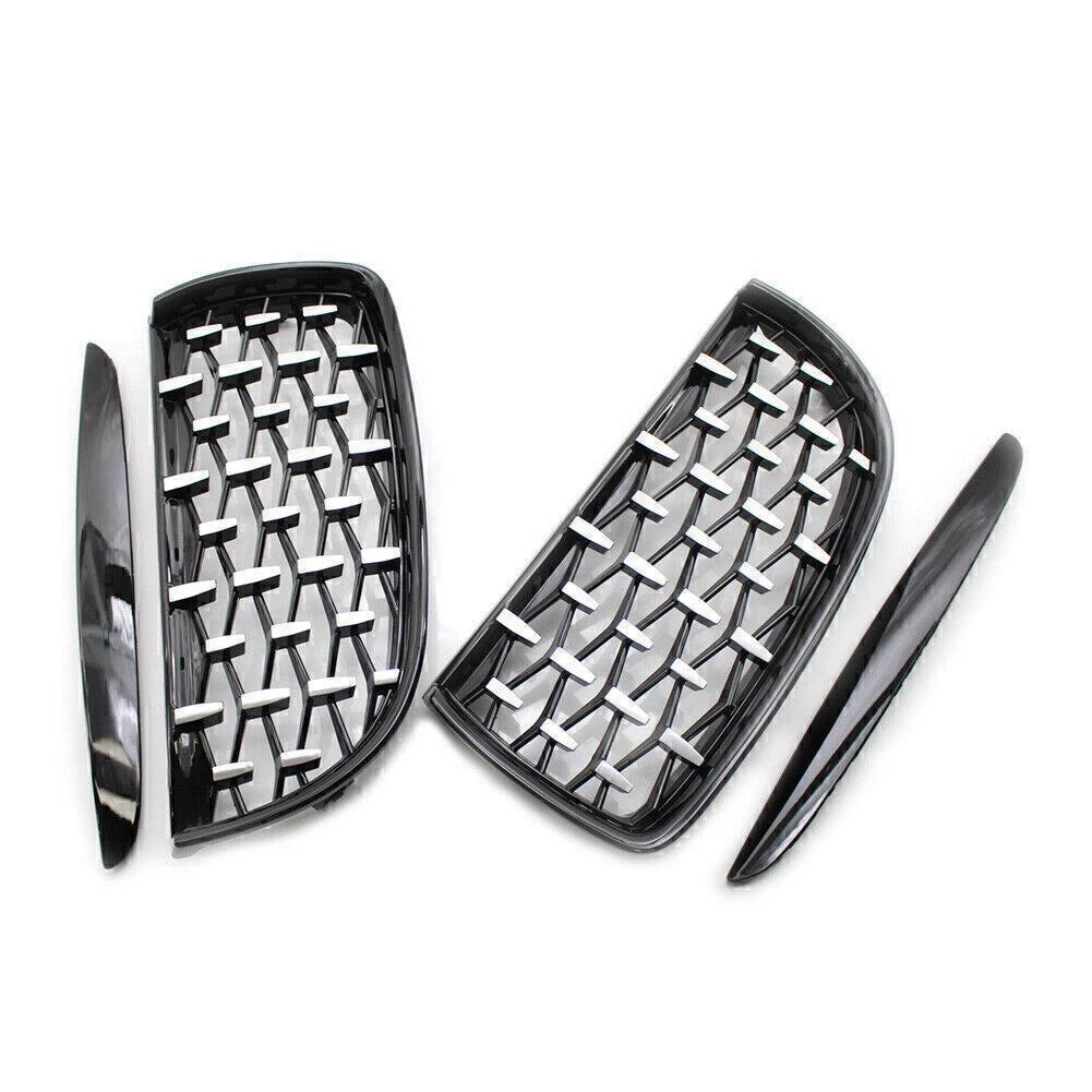 Pair Front Black Frame & Chrome Grille for BMW E90 (2005–2008)