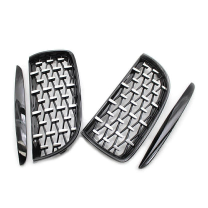 Pair Front Black Frame & Chrome Grille for BMW E90 (2005–2008)