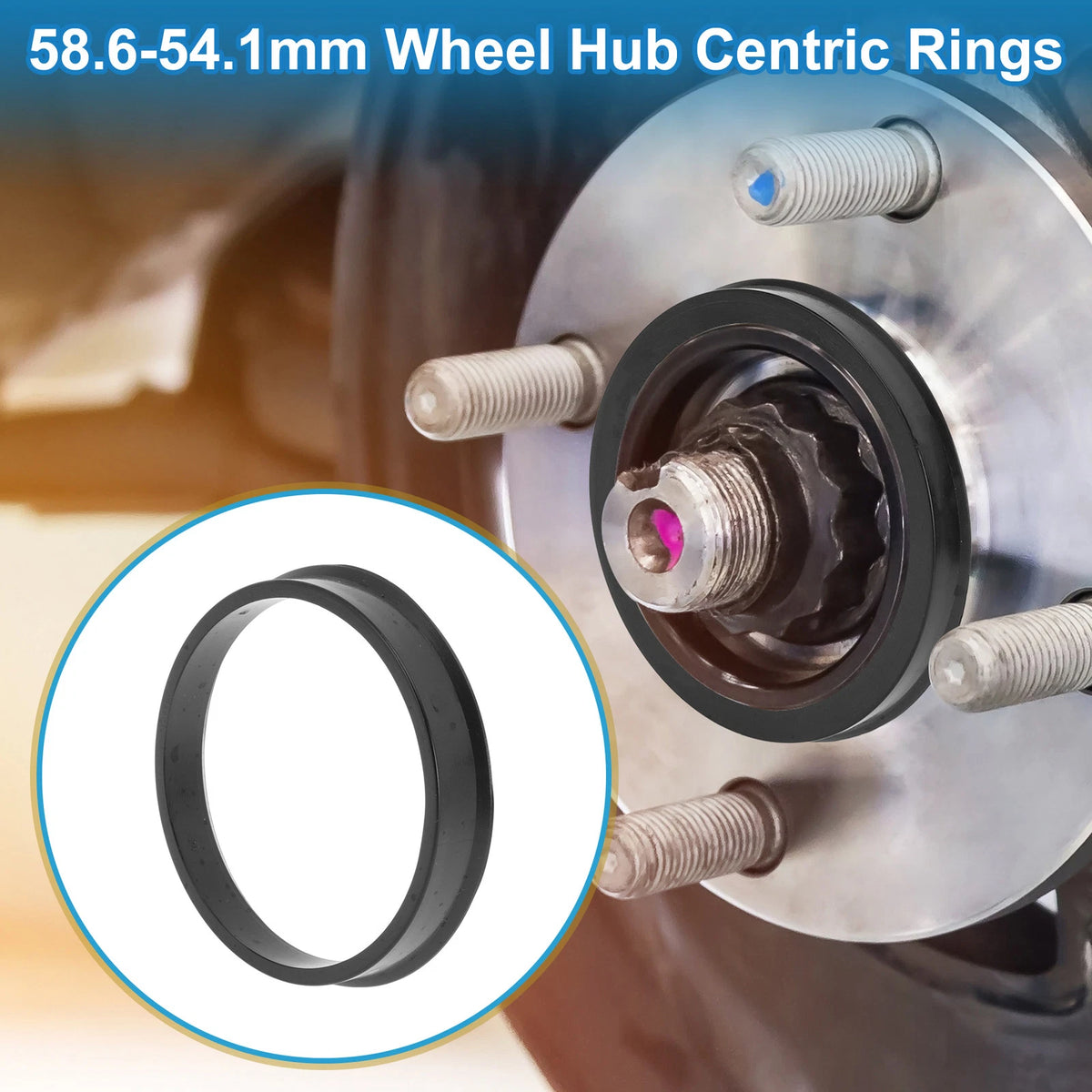 Set of 4 Wheel Hub Centric Rings for Car (58.6mm to 54.1mm) Black Polycarbonate